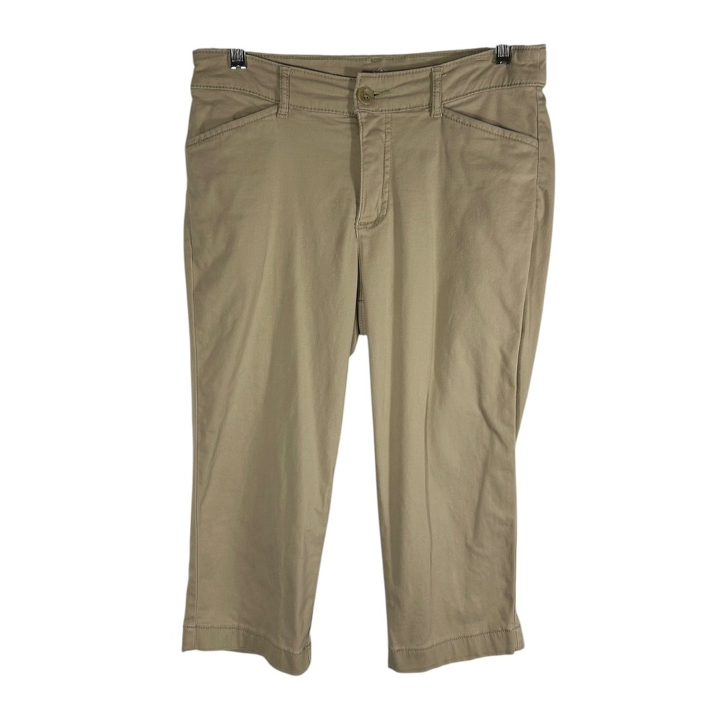 St Johns Bay Womens Tan Khaki Capri Pants Size 6 Cotton Spandex Stretch Cropped